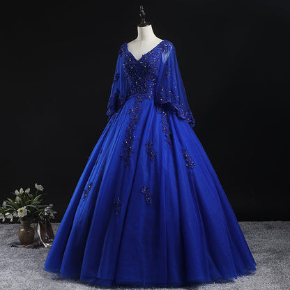 Solvbao Royal Blue Ball Gown Lace Applique Quinceanera Dresses, Tulle Floor Length Sweet 16 Dresses