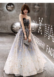 solvbao A-line Blue Tulle Long Party Dress with Lace-up, Blue Evening Dress Prom Dress