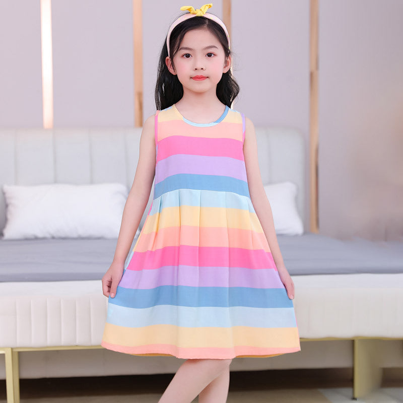 SOLVBAO Summer Child Girl Sleeveless Bourette Dress Princess Dress Vest Dress Summer Dress