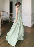 Solvbao Simple Sweetheart Straps Satin Long Party Dress, A-line Satin Green Prom Dress