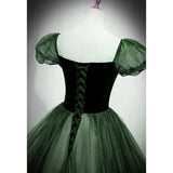 Solvbao Green Shiny Tulle Short Sleevse Long Formal Dress, Green A-line Prom Dress Party Dress