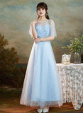 Solvbao Light Blue Round Neckline Sweetheart Long Party Dress, A-line Blue Bridesmaid Dresses