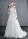 solvbao White Tulle with Lace Applique Long Straps Party Dress, White Wedding Party Dress