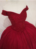 solvbao Beautiful Wine Red Off Shoulder Sweet 16 Gowns, Party Dresses , Sparkle Formal Dress