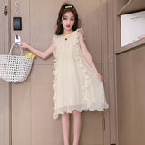 SOLVBAO Girls Dress  Summer New Style Western Style Medium and Big Children Temperament Fairy Skirt Girls Ruffled Princess Dress Fashion