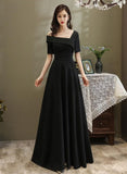 solvbao Black One Shoulder Long A-line One Shoulder Party Dress, Simple Black Evening Dress