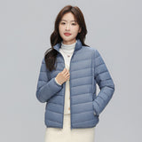 2024 autumn and winter new Korean version stand-up collar light down jacket women's short large size casual warm jacket 90 white duck down