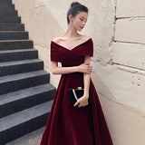 SOLVBAO Black Slimming Evening Dress Women's  Summer plus Size off-Shoulder Long Banquet Temperament Long Annual Meeting Dress