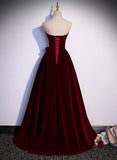 Solvbao Wine Red Sweetheart Velvet Long Party Dress, A-line Wine Red Prom Dress