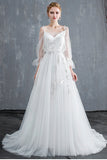 solvbao White Tulle with Lace Applique Long Straps Party Dress, White Wedding Party Dress