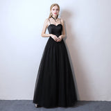 New Black Long Camisole Gown Dress Birthday Party Dress Banquet Host Performance Annual Party Evening Dress