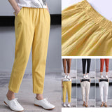 Korean Style Cotton Linen Harem Pants Women's Summer Baggy Pants Thin Loose plus Size Slimming Solid Color Cropped Casual Pants Straight-Leg Pants