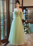 Solvbao Light Green Tulle Simple Sweetheart Party Dresses, Green Long Prom Dresses