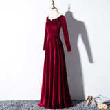 Solvbao Beautiful Wine Red Velvet Long Sleeves Party Dress, Long Prom Dress