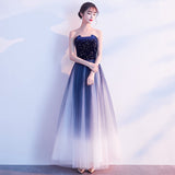 Solvbao Blue Gradient Tulle Simple A-line Party Dress, Blue Gradient Formal Dress Evening Dress