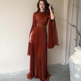 Autumn New  Cross Border  Cross-Border Solid Color Waist Fairy Style Elegant Long Evening Dress for Women