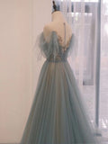 solvbao Blue Tulle Sweetheart Off Shoulder Long Party Dress, Elegant Evening Dress