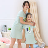 SOLVBAO Summer Girls' Nightdress Pure Cotton Children's Thin Short Sleeve Pajamas Air Conditioning Clothes Girls' Big Children Parent-Child Mother-Daughter Matching Outfit Wholesale