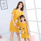 SOLVBAO Summer Girls' Nightdress Pure Cotton Children's Thin Short Sleeve Pajamas Air Conditioning Clothes Girls' Big Children Parent-Child Mother-Daughter Matching Outfit Wholesale