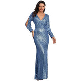 SOLVBAO European and American Foreign Trade Evening Dress Spring/Summer Cross-Border Hot Selling Dress plus Size Long Sleeve V-neck Sequins Fishtail Evening Dress for Women