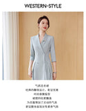 SOLVBAO Host Business Suit and Dress Speech Costume Women's, Blue Business Formal Wear Dress Fashion Waist Trimming Slimming Suit Skirt