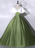 Solvbao Green and White Satin Long Party Dress, Ball Gown Long Formal Dress