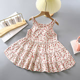 SOLVBAO New Girls Noil Poplin Dress  Summer Fashionable Floral Princess Dress Children Baby Thin Halter Skirt