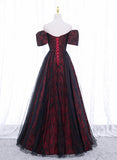 solvbao Black and Red Sweethart Tulle Floor Length Party Dress, A-line Wedding Party Dress