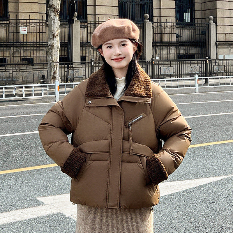 Women's short cotton-padded clothes 2025 winter new Korean version European and American style splicing down cotton-padded clothes women's thickened cotton-padded jacket tide