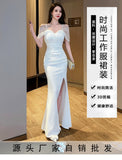 SOLVBAO Nightclub Chest-Wrapped Backless Evening Dress Banquet Host Car Model Dress Sexy Long Slit Mopping Female Dress