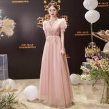 SOLVBAO Lotus Root Pink Long Banquet Evening Dress Women's Summer Birthday Party Dress Dress Temperament Student Art Exam Performance Clothing