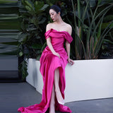 SOLVBAO Rose Red Toast Dress Bride Wedding Dragon Fruit Color Morning Gowns off-Shoulder Welcome Dress Ladies Banquet Evening Dress