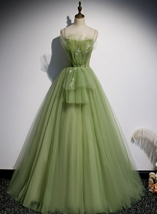 Solvbao Lovely  Green Tulle Prom Dress , Long Green Evening Party Dresses Sweet 16 Dresses