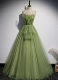 Solvbao Lovely  Green Tulle Prom Dress , Long Green Evening Party Dresses Sweet 16 Dresses