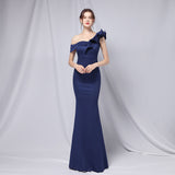 SOLVBAO 18732#6 Colors off-Shoulder Banquet Evening Dress Fashion Party Long Elegant Slim and Sexy Fishtail Dress