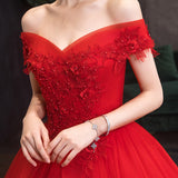 Solvbao Red Tulle Ball Gown with Lace Sweetheart Long Formal Dress, Red Tulle Evening Dress