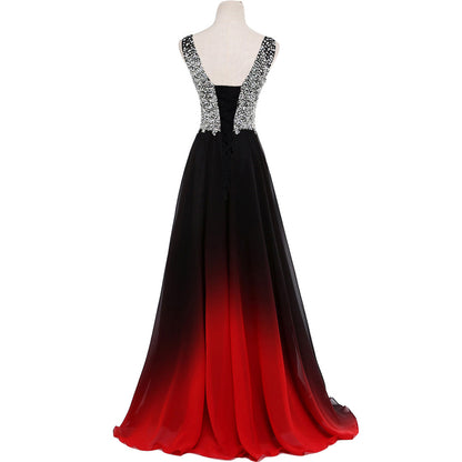 Solvbao Chic Gradient Chiffon with Sequins Long Prom Dress, A-line Evening Gown