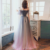 Solvbao Beautiful Off Shoulder Gradient Shiny Tulle Party Dress, A-line Tulle Prom Dresses