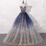 Solvbao Lovely Blue Floor Length Gradient Party Dress, A-line Long Formal Dress Prom Dress