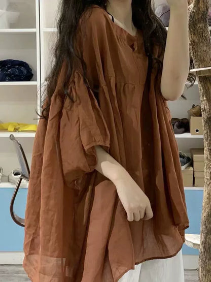 Japanese tops and shirts women's design sense niche high-end fat mm large size women's clothing summer literary loose retro t-shirt