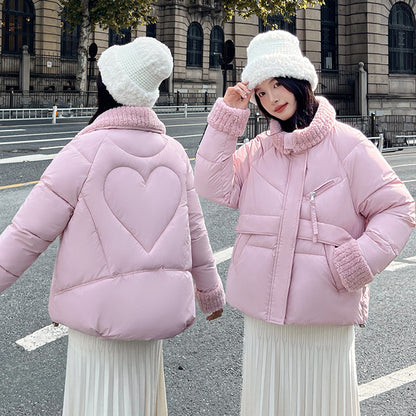 Women's short cotton-padded clothes 2025 winter new Korean version European and American style splicing down cotton-padded clothes women's thickened cotton-padded jacket tide