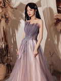 Solvbao Light Purple Tulle with Beaded A-line Party Dress, Purple Tulle Long Formal Dress