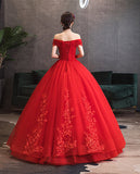 Solvbao Red Tulle Ball Gown with Lace Sweetheart Long Formal Dress, Red Tulle Evening Dress