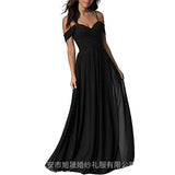 SOLVBAO Women's off-the-Shoulder Chiffon A- line Ruffled Bridesmaid Dress Long Evening Gown Formal Dress for Prom Party