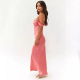 SOLVBAO Spring and Summer European and American New Ins off-Shoulder Tube Top Satin Sheath Backless Women's Long Dress Evening Dress