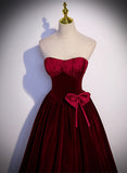 Solvbao Wine Red Sweetheart Velvet Long Party Dress, A-line Wine Red Prom Dress