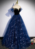 Solvbao Navy Blue Sweetheart Tulle Floor Length Prom Dress, Navy Blue Evening Dress