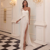 SOLVBAO European and American Prom Evening Dress for Women  Summer New One Shoulder Irregular Sequins Dress Women M0843