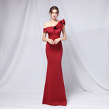 SOLVBAO 18732#6 Colors off-Shoulder Banquet Evening Dress Fashion Party Long Elegant Slim and Sexy Fishtail Dress