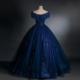 solvbao Glam Navy Blue Sweet 16 Formal Gown with Lace, Blue Prom Dress Party Dress